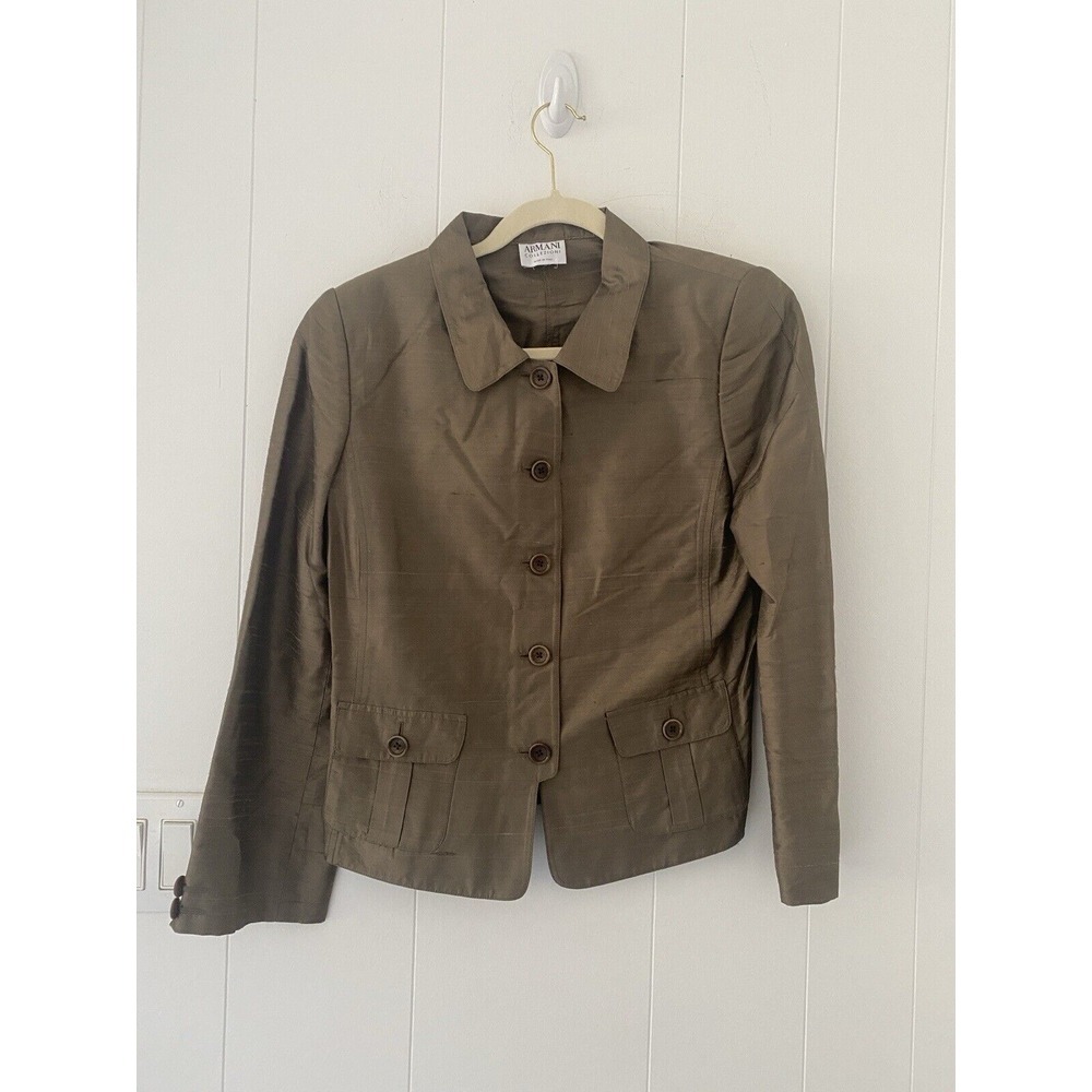 Vintage Armani Collezioni Women's Blazer Size 8 P Silk Blend Olive Green‎ Italy